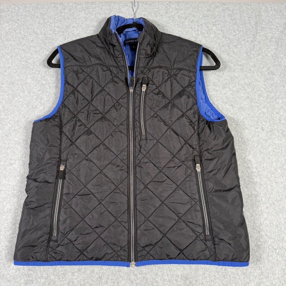 Lands End Kids Primaloft Quilted Puffer Vest Black Blue Full Zip Size M 10-12